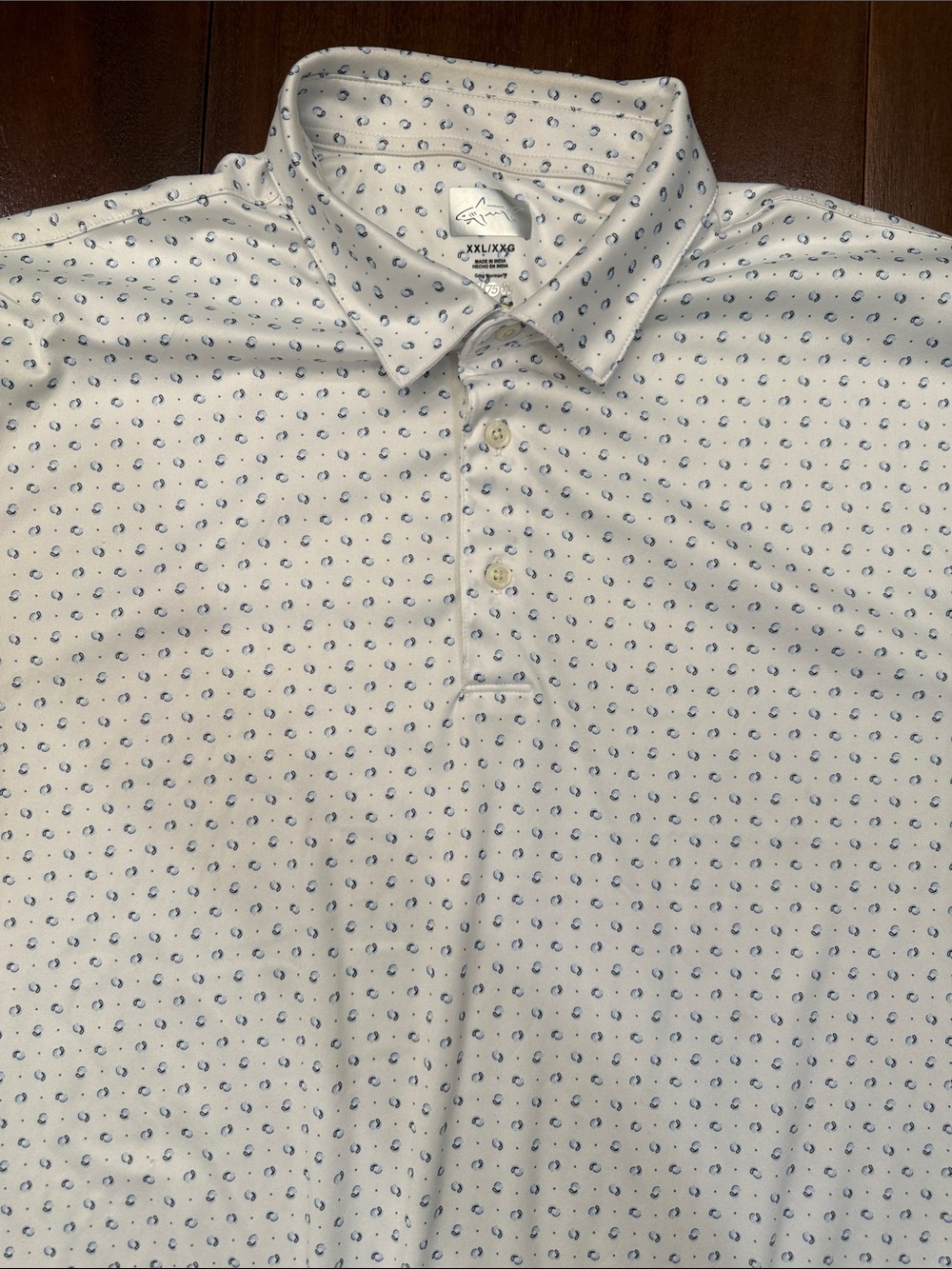Greg Norman Collection White Polo with Blue Micro Dot Print
